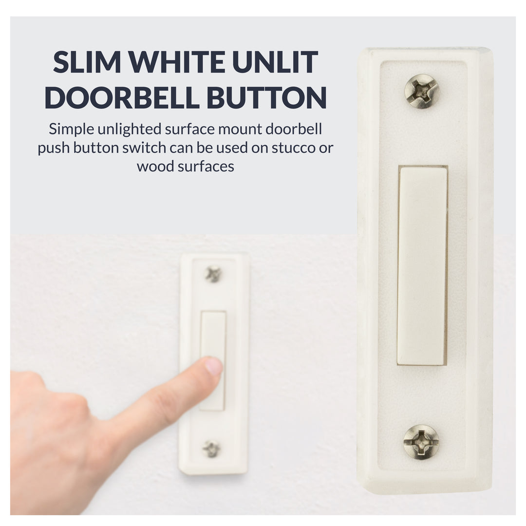 BT1W Unlighted Sturdy Plastic Door Chime Push Button, White | Classic Rectangular Lighted Door Bell Button | Replacement Wired Doorbell Button for Most Door Bell Chimes