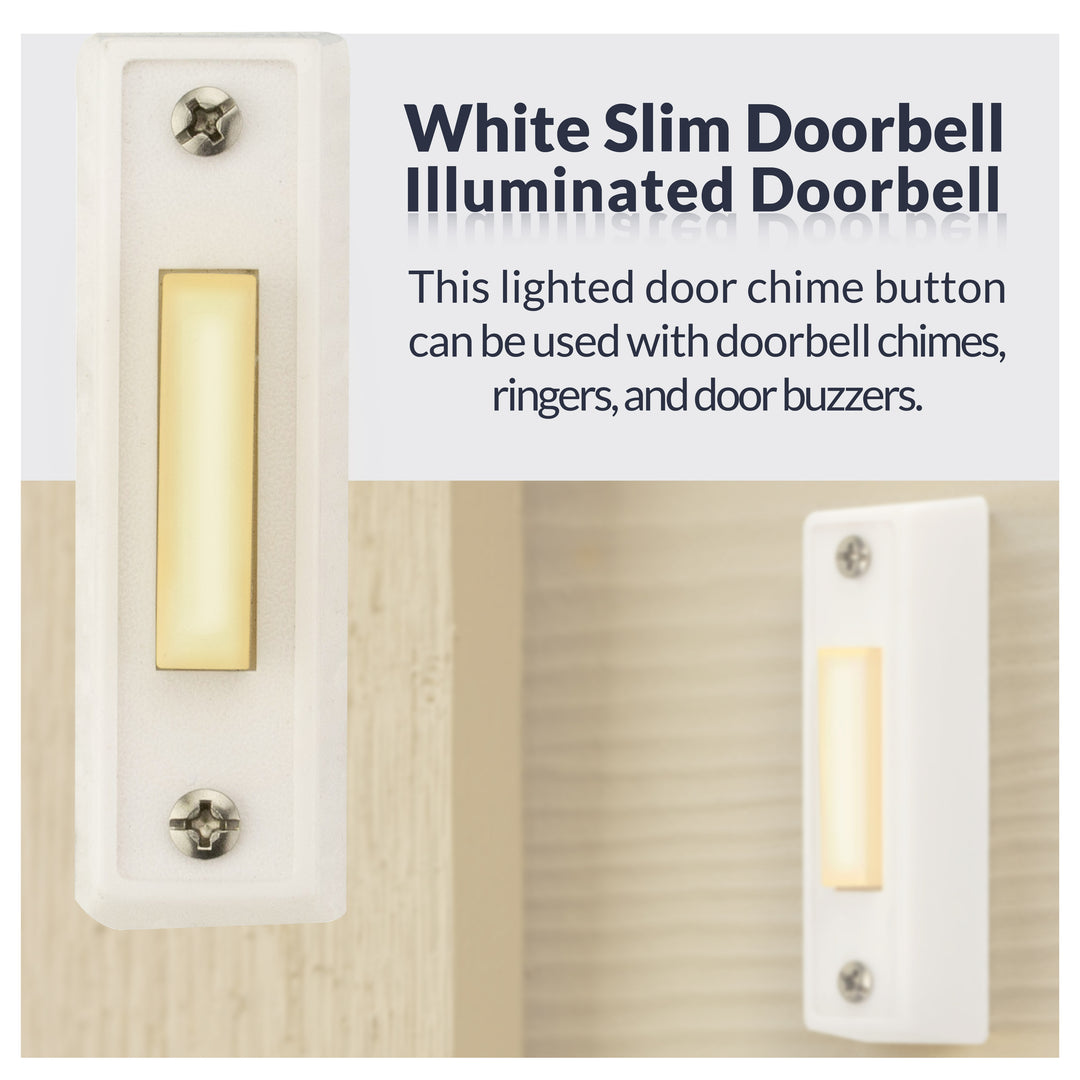 BT3WL Lighted Sturdy Plastic Door Chime Push Button BT3WL White | Classic Rectangular Lighted Door Bell Button | Replacement Wired Doorbell Button for Most Door Bell Chimes