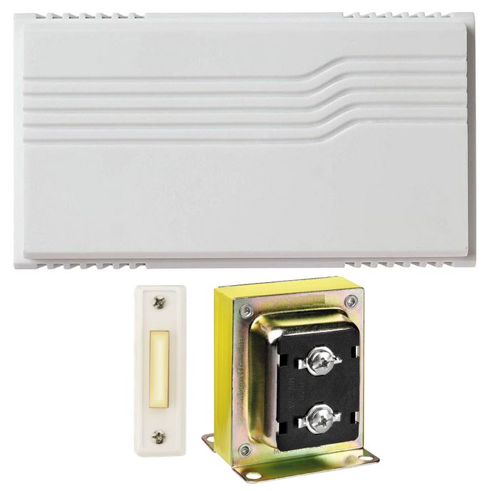CKIT1X Two Note Wired Door Bell Chime Kit with 16VAC/10 VA Transformer & Surface Mount Lighted Push Button, White