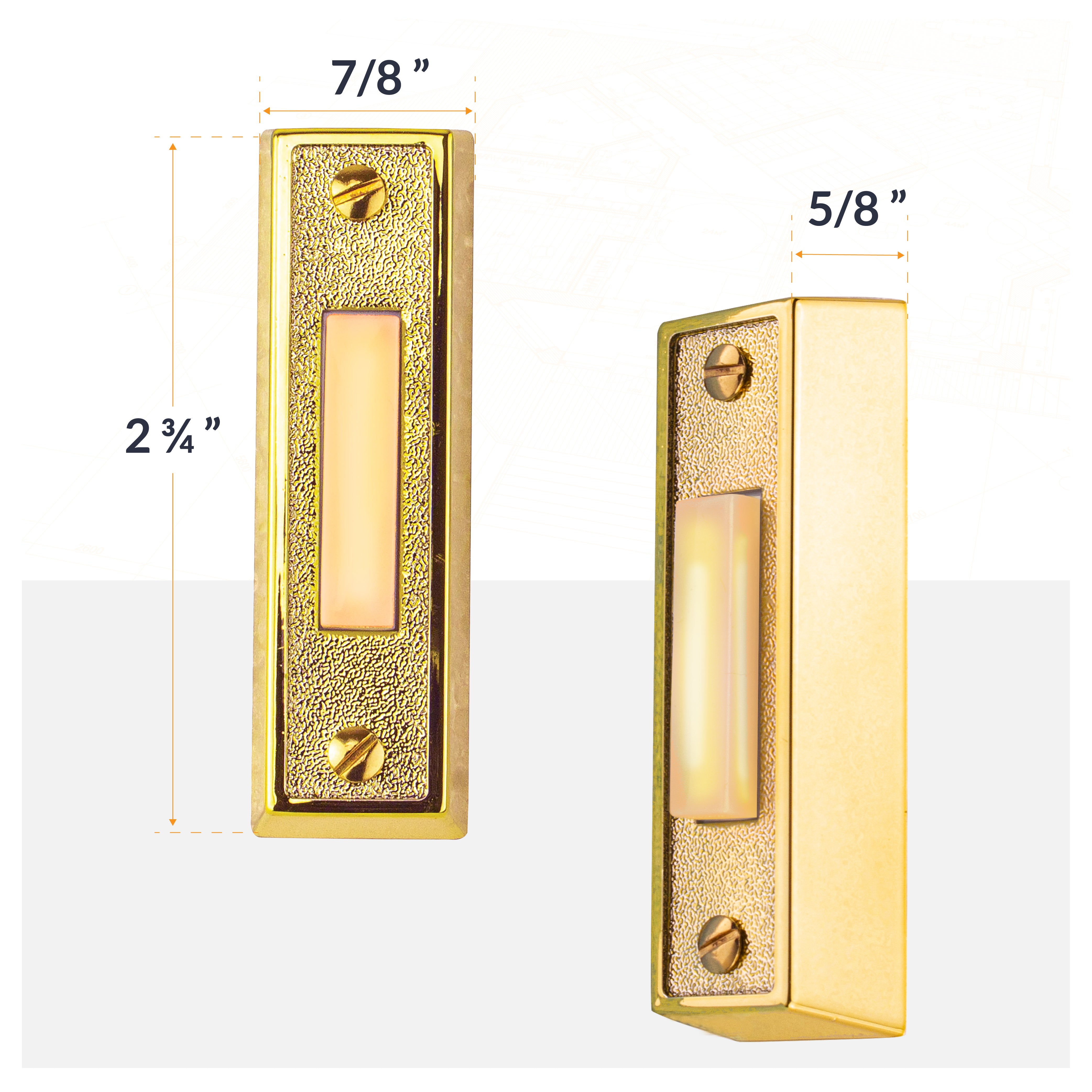BT2BL Lighted Sturdy Plastic Door Chime Push Button, Brass Color