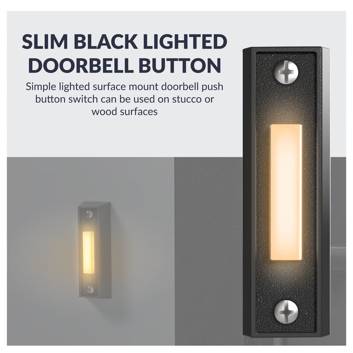 BT4BL Lighted Sturdy Plastic Door Chime Push Button, Black | Classic Rectangular Lighted Door Bell Button | Replacement Wired Doorbell Button for Most Door Bell Chimes