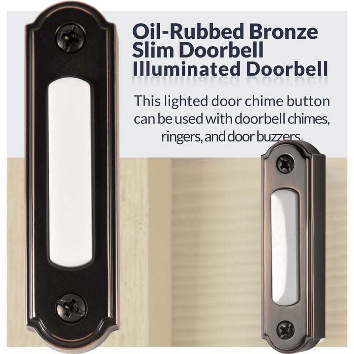 BT5ORBL LED Lighted Metal Door Chime Push Button (Oil-Rubbed Bronze) | Surface Mount Lighted Door Bell Button | Replacement Wired Doorbell Button for Most Door Bell Chimes