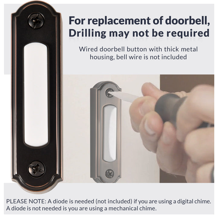 BT5ORBL LED Lighted Metal Door Chime Push Button (Oil-Rubbed Bronze) | Surface Mount Lighted Door Bell Button | Replacement Wired Doorbell Button for Most Door Bell Chimes