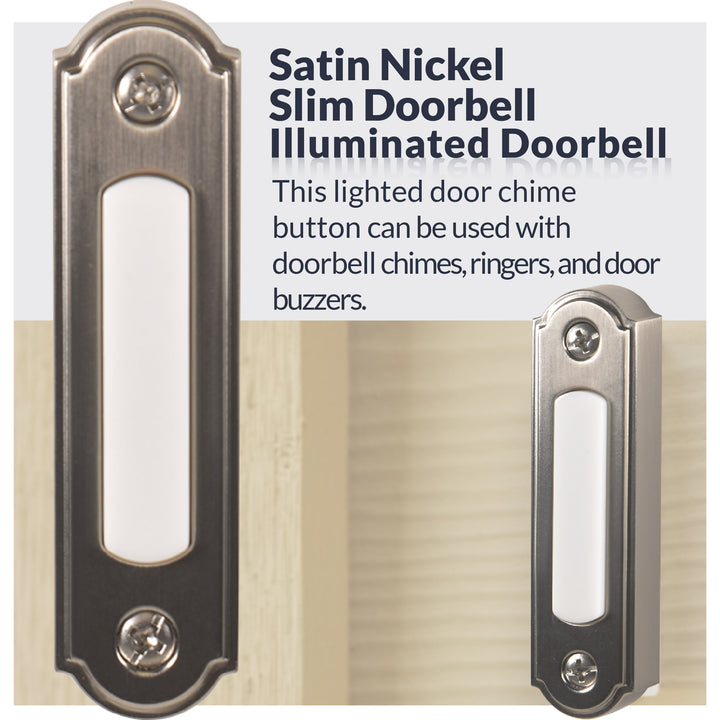 BT5SNL LED Lighted Metal Door Chime Push Button (Satin Nickel) | Surface Mount Lighted Door Bell Button | Replacement Wired Doorbell Button for Most Door Bell Chimes