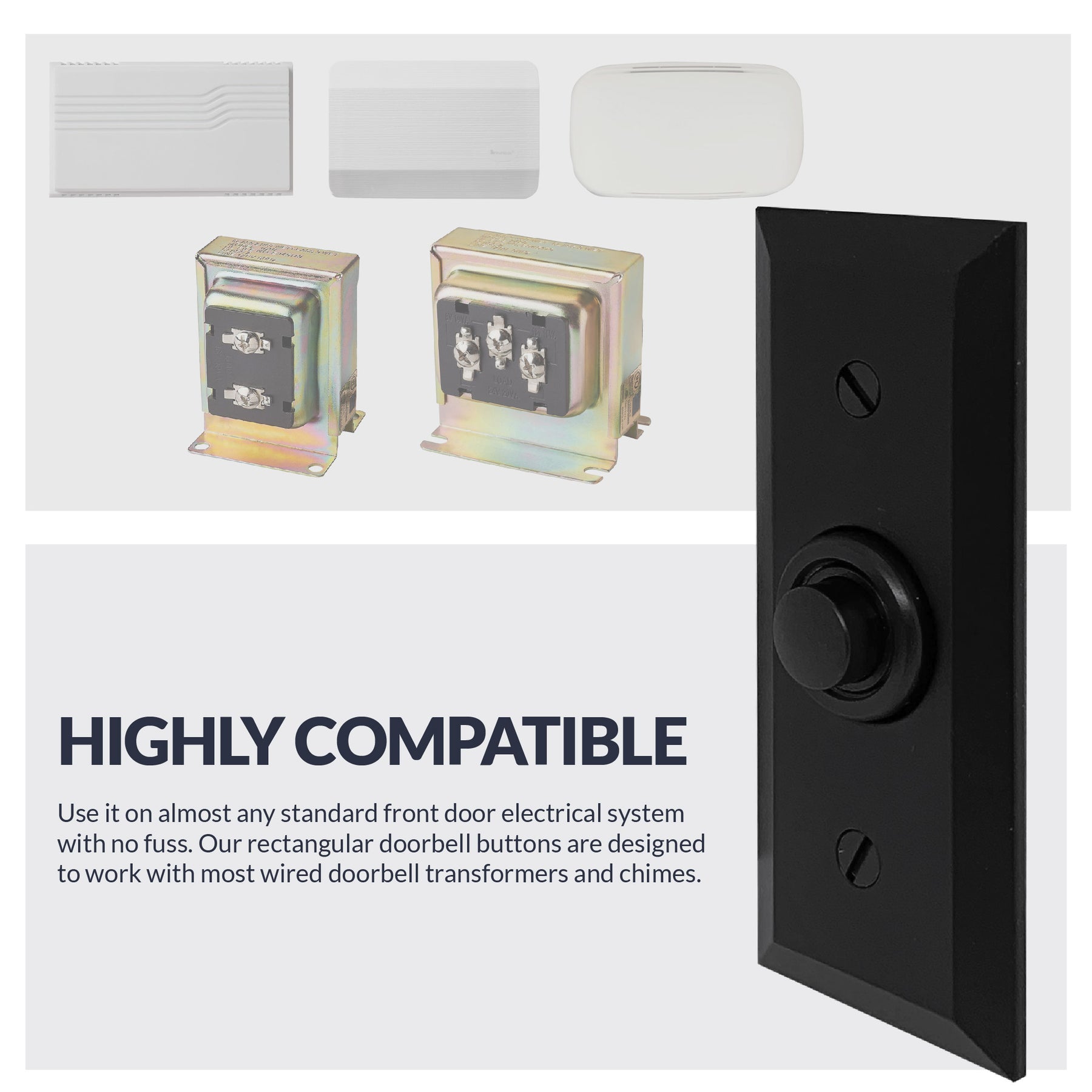 Rectangular Recessed Wired Metal Doorbell Button in Black BT6BV, Recta ...