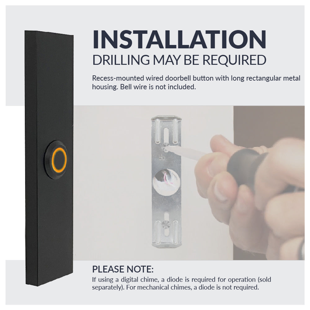Bell Ringer Button Rectangular Lighted Wired Metal Doorbell Button in Black BT6RL, for Do ...